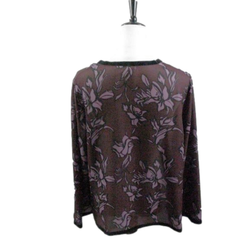 Gloria Vanderbilt Wine/Lilac Floral Semi Sheer Tie Front Blouse Size Large - Picture 4 of 6